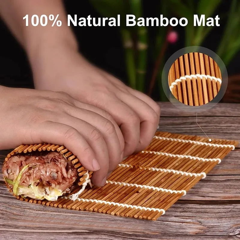 9 pezzi/set kit per la preparazione di sushi in bambù tappetino per sushi incluso 2 tappetini per sushi 5 paia di bacchette 1 pagaia 1 strumento di cottura spalmatore — image 4