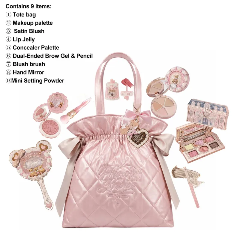 Flower Knows-Bolso de mano con patrón de diamantes, edición limitada, juego de maquillaje, sombra de ojos, corrector, colorete, delineador de ojos, lápiz labial, colección de belleza