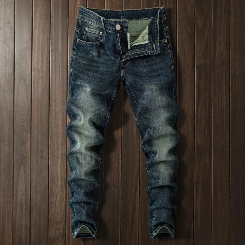 Autumn retro deep blue jeans men elastic and trendy versatile casual street fashion pants — image 6