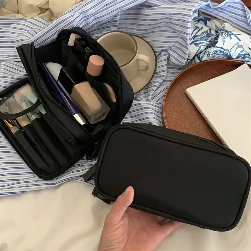 Bolsa de armazenamento de pincéis de maquiagem, grande capacidade, zíper duplo, organizador de ferramentas cosméticas, aberto vertical, suporte de pincel independente — image 1