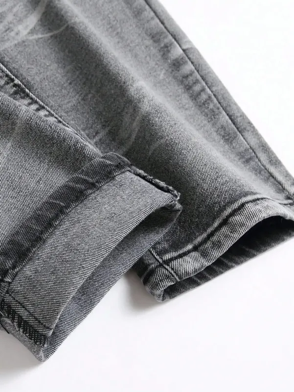 Jean en Denim extensible pour hommes, Streetwear, trous en Patchwork déchiré, taille élastique, pantalons décontractés, coupe Slim, pantalon droit — image 4