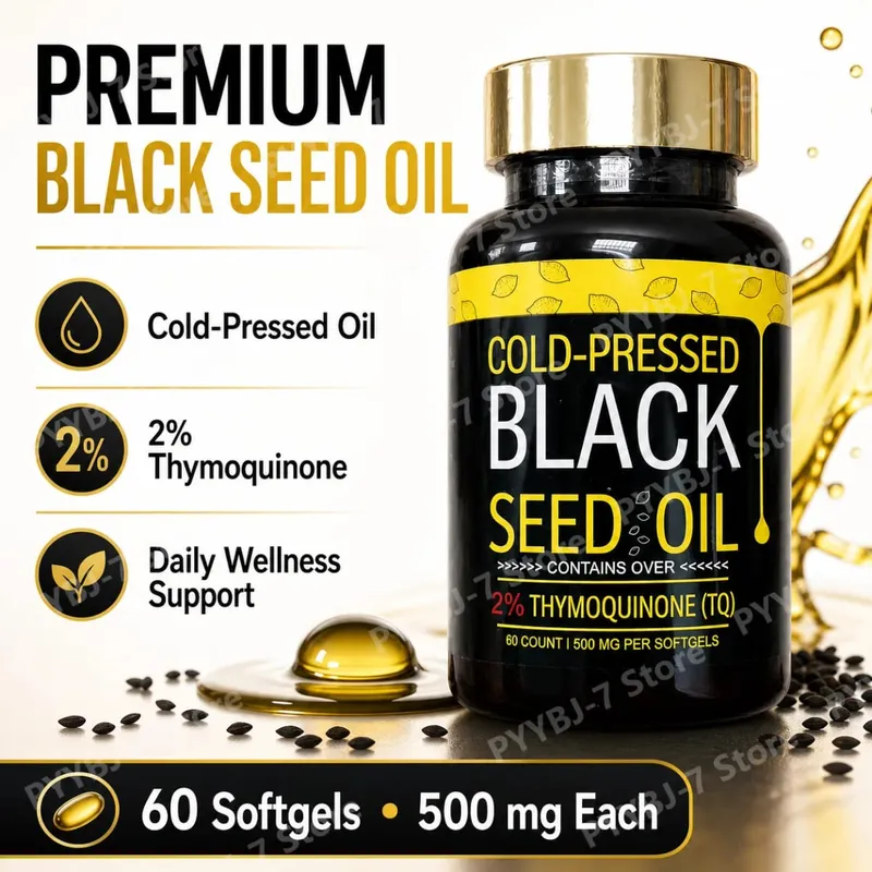 Black Seed Oil Capsules Cold Pressed Contain 1000mg Natural Nigella Sativa Oil – Daily Herbal Supplement 60 Count Per Bottle — image 1
