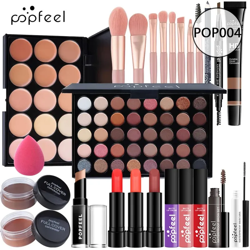 Dárková sada na make-up All-in-One s paletou očních stínů Foundation Lip Gloss štětce na oční linky a další kosmetické dárky