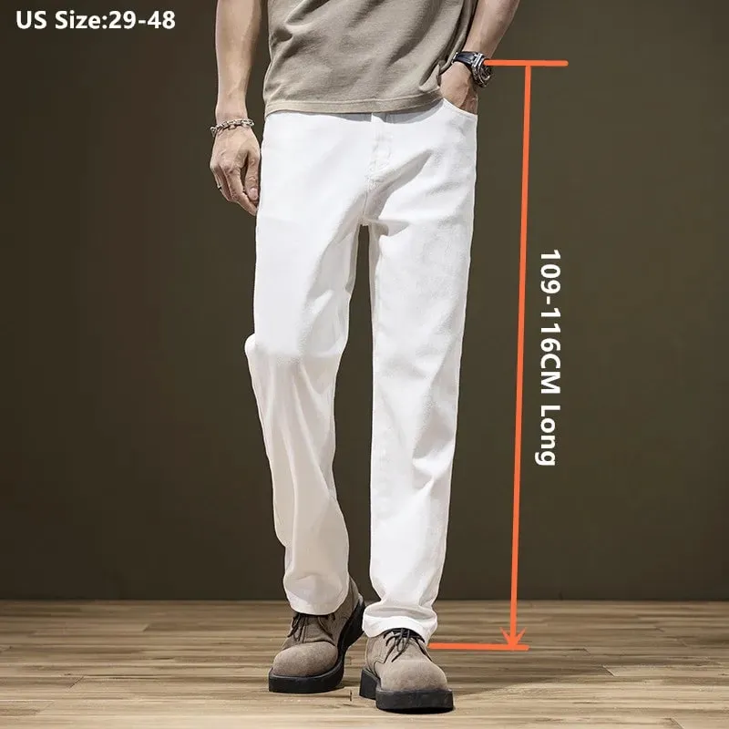Grand homme jean blanc droit Extra Long garçons allongé grande taille 42 44 46 48 pantalon en Denim extensible en coton ample pantalon homme — image 2