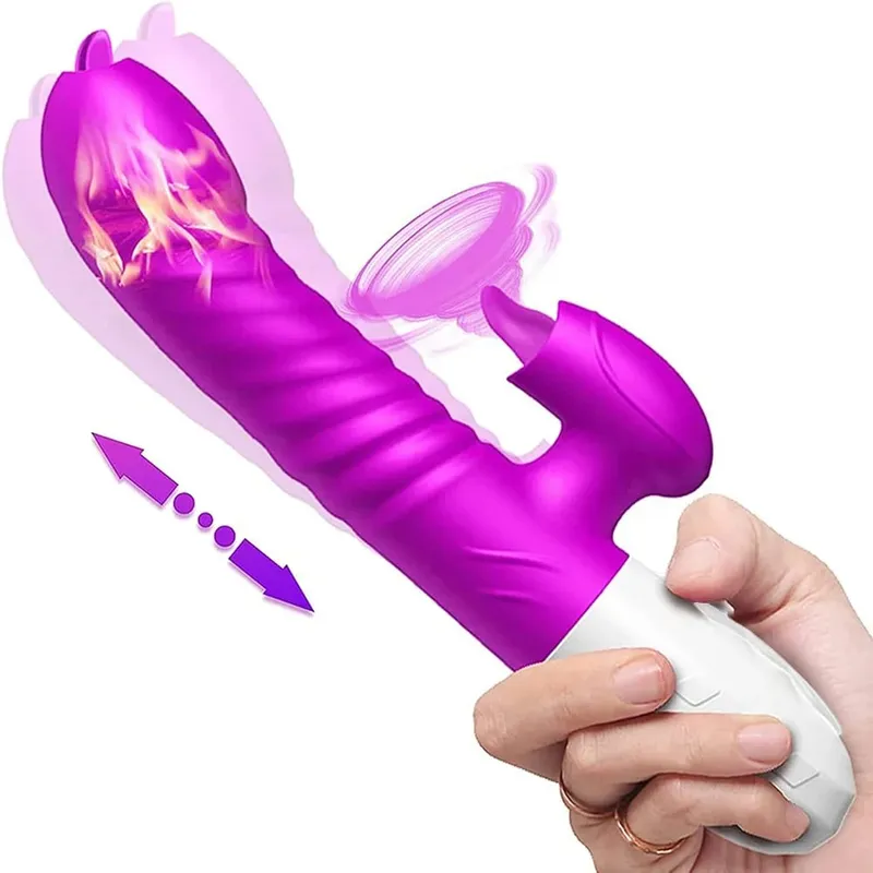 Stoßvibrator für Frauen, lecken G-Punkt-Klitoris-Nippel-Stimulator, Heizung, realistischer Dildo, Masturbation, Sexspielzeug für Erwachsene