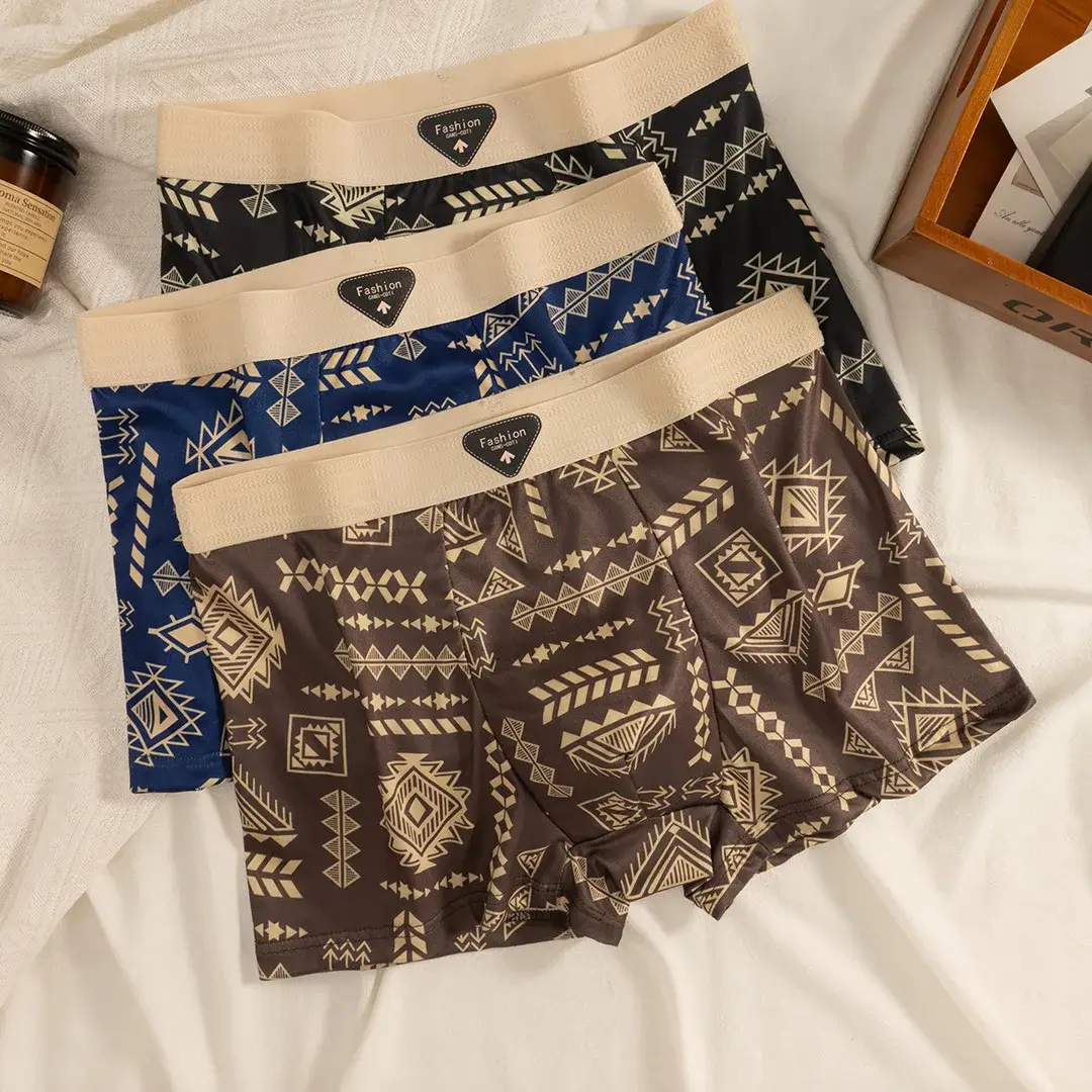 Herenboxer Retro etnische stijl Comfortabele slip van gladde stof Vintage print Elastisch ondergoed voor heren Lingerie Platte onderbroek — image 3