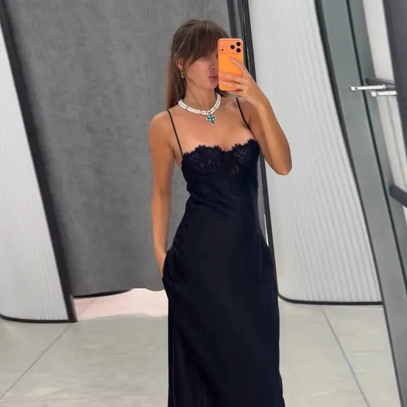 Robe longue en Satin pour femmes, dos nu, col en V, sans manches, fente, couleur unie, Sexy, Robes de soirée, vacances, été, 2026 — image 11