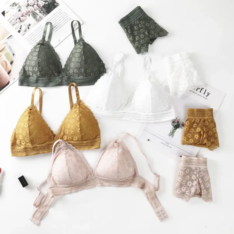 Set reggiseno da donna con retro in pizzo senza bordi in acciaio Coppa triangolare francese Confortevole copertura del torace Biancheria intima estensibile per la pelle — image 3