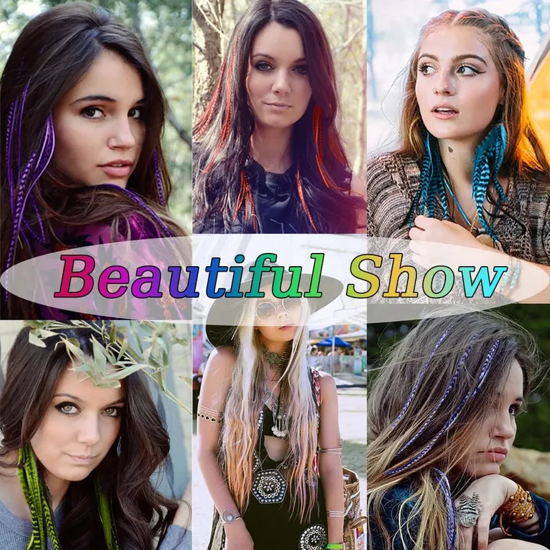 30roots Colored Synthetic Feather Stripe hair Extension 16 Inch I Tip Party Cosplay For Music Festival Halloween Christmas — image 7