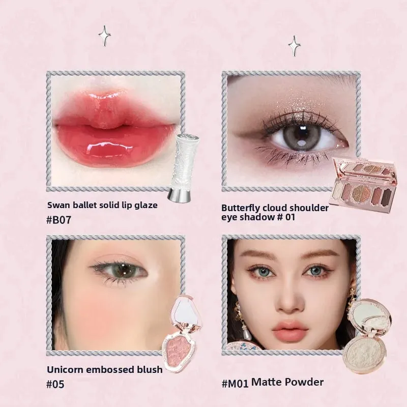 Flor sabe conjunto de maquiagem lábio lama iluminador pó blush sombra de olho maquiagem profissional presente kit para menina cosméticos conjunto completo — image 9