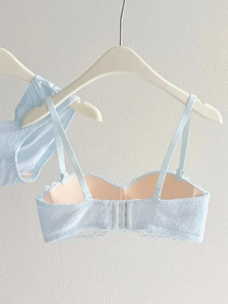 Conjunto de lencería Sexy de encaje, Push Up, acolchado grueso, pecho pequeño, mejora la forma, sujetador de media copa, ropa interior íntima breve oculta — image 4