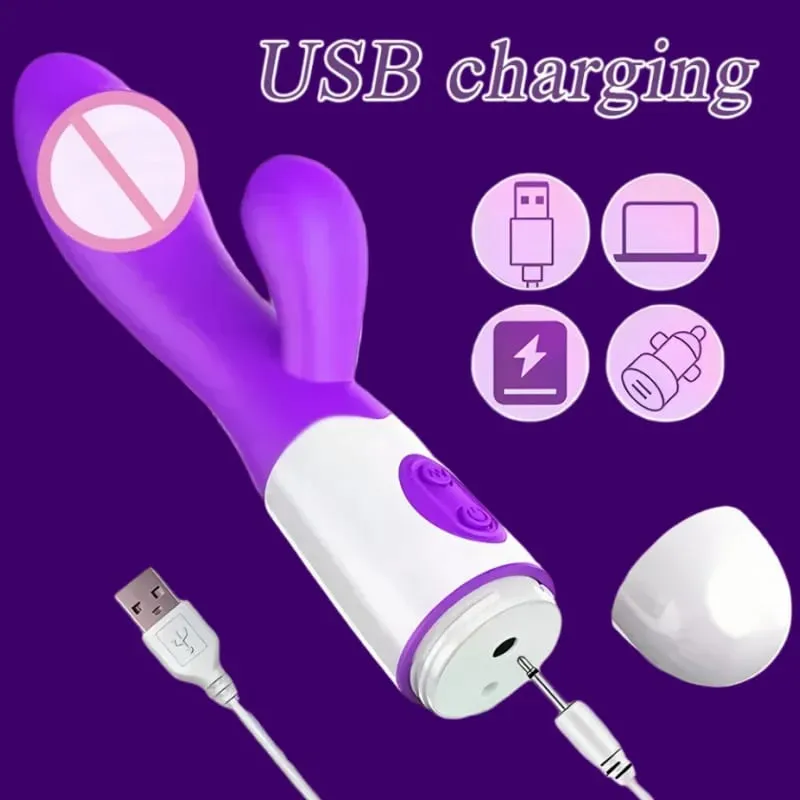 Rabbit Vibrator G-Spot Silicone Dildo Dual Vibrating Clitoris Stimulator 10 Speeds Επαναφορτιζόμενο αδιάβροχο σεξ παιχνίδι για γυναίκες — image 6