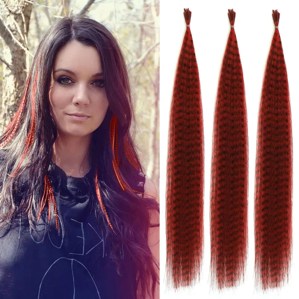 30roots Colored Synthetic Feather Stripe hair Extension 16 Inch I Tip Party Cosplay For Music Festival Halloween Christmas