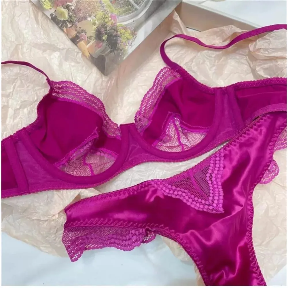 Wanita Satin Lace Underwire Bra 32-38AB Ultra Nipis Minimizer Bra Sisi Sokongan Anti Sag Mengumpul Payudara Pakaian Dalam Perancis — image 7