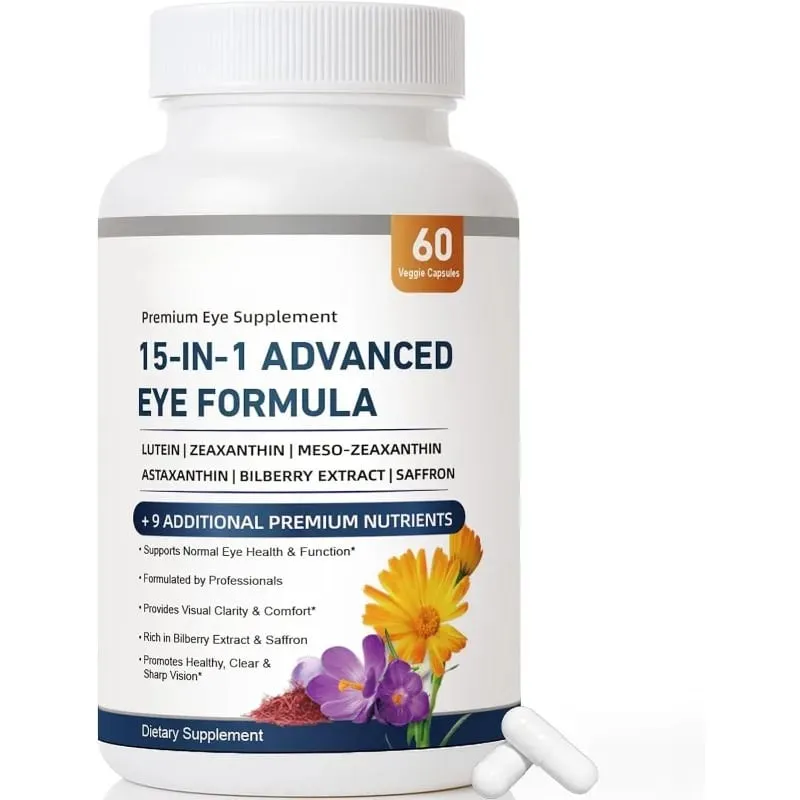 15-in-1 Advanced Eye Formula Lutein Zeaxanthin Bilberry Extract Vitamin C & E รองรับสุขภาพตา 60 แคปซูล Veggie สำหรับผู้ใหญ่