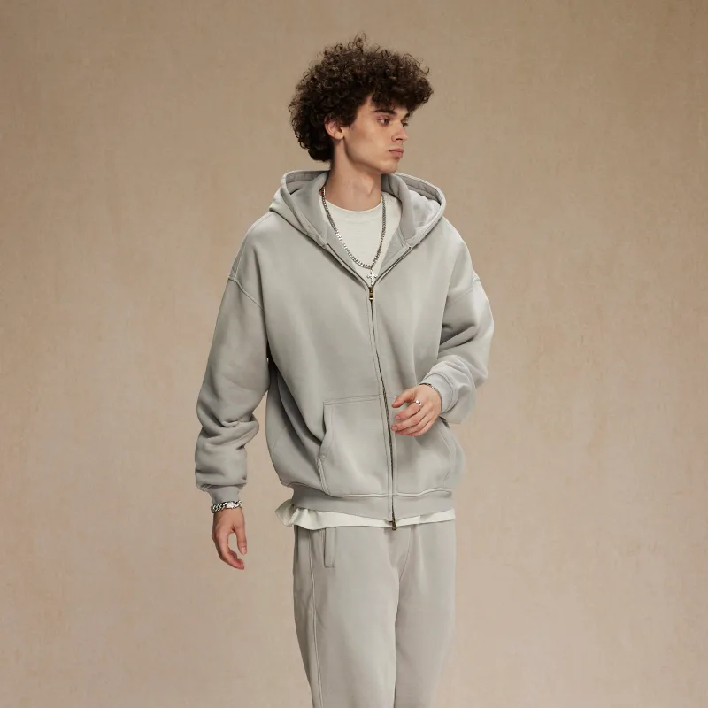 Men's Zip Up Hoodies Tie Dye Washed Double Oversize Cardigan Sweatshirt Loose Plus Plush Gradient Man Hooded Pullovers Winter — image 4