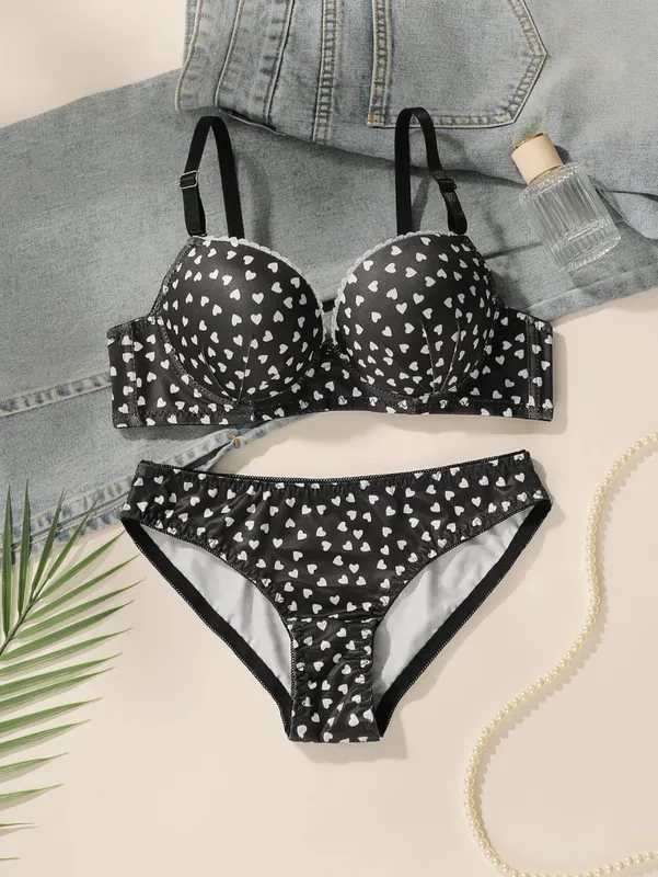 Hot selling 2 sexy printed pattern bras na may mga nakalap na push up adjustable shoulder strap underwear set A3122