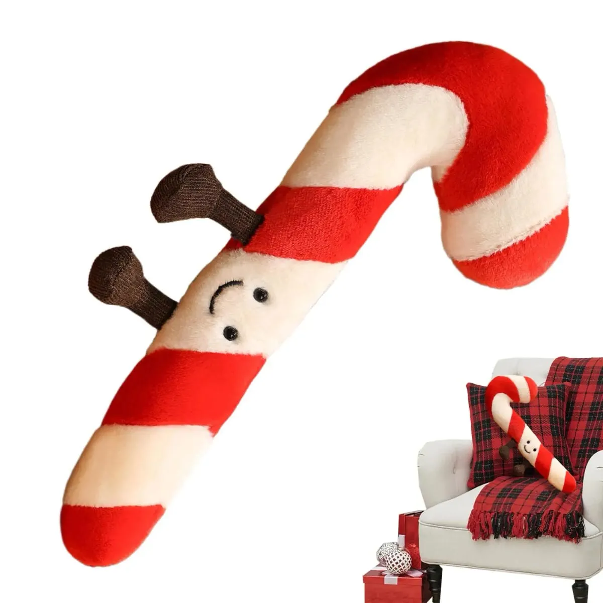 Candy Cane Bantal Baling Krismas 12 Inci - Bantal Hiasan Perayaan untuk Dewasa Kanak-kanak Bilik Tidur Ruang Tamu & Pengapit Stok
