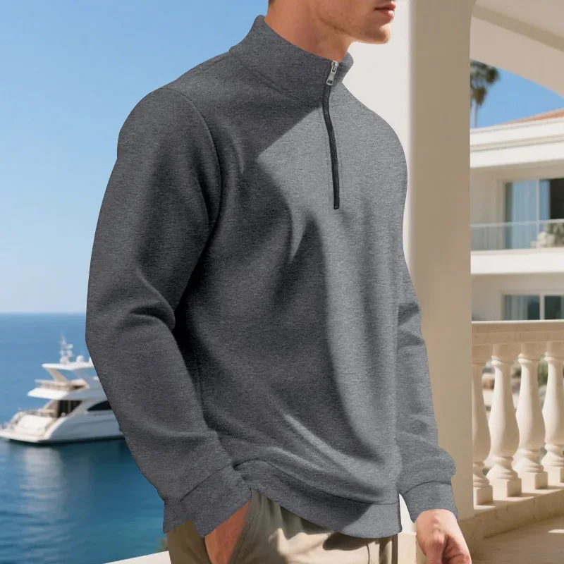 2026 New Fleece Lined Half Zip Sweatshirt for Men, Autumn Winter Solid Color Plus Size Casual Pullover Hoodie Daily Leisure Wear — image 32