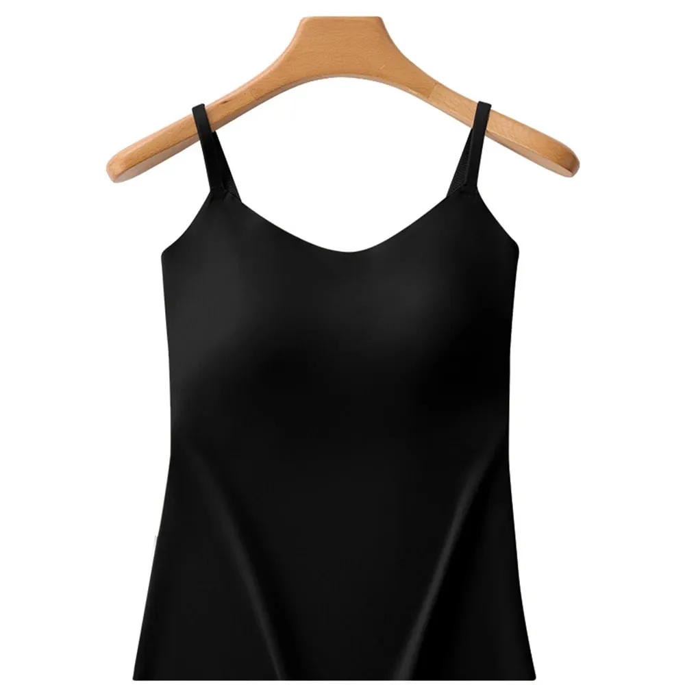 Bra Terbina dalam Cami Tank Top Tali Spaghetti Boleh Laras U-Neck Padded Payudara Sokongan Shapewear Seamless Slim Undergarment Vest — image 9