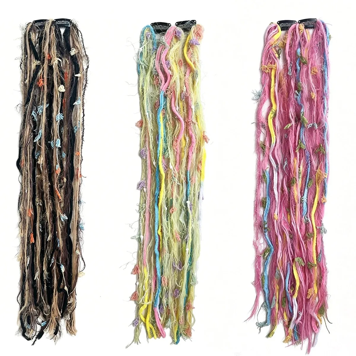Sintetico 2 pezzi filato di lana Dreadlock clip estensioni dei capelli Maillard lungo Boho nappa colorata trecce vintage capelli per donna — image 5
