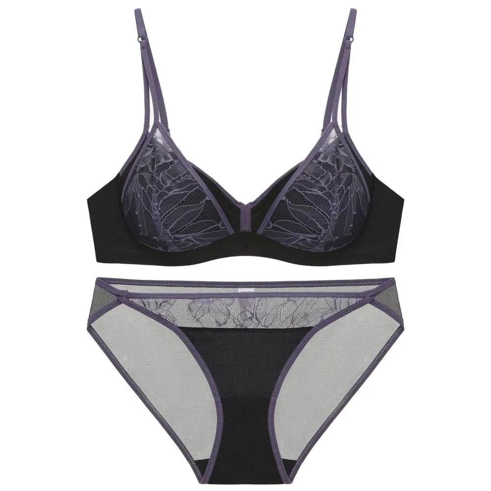 ผู้หญิงสไตล์เซ็กซี่ชุดชั้นในบาง Contrast Lace Patchwork Push-Up Bra ไร้สายคู่สายรัดไหล่สำหรับหน้าอกขนาดเล็ก — image 2