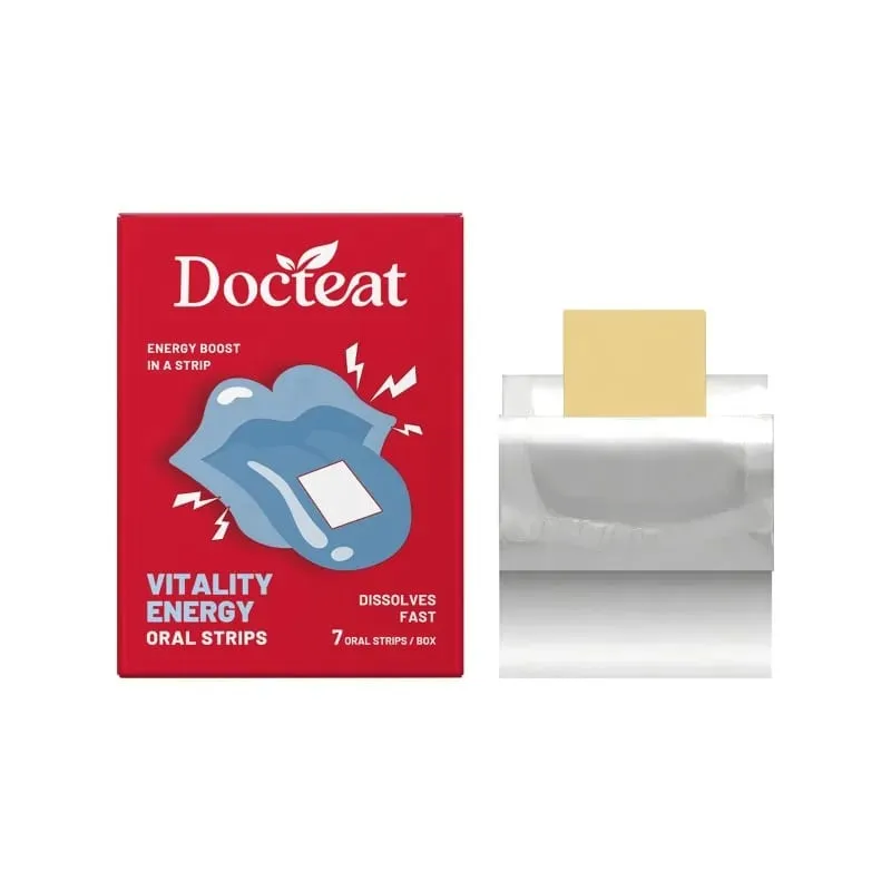 Docteat Vitality Energy Oral Strips, die im Mund schmelzen, lösen sich schnell auf, L-Theanin, kein Wasser erforderlich, bleiben wach, unterstützen 7 Strips — image 8