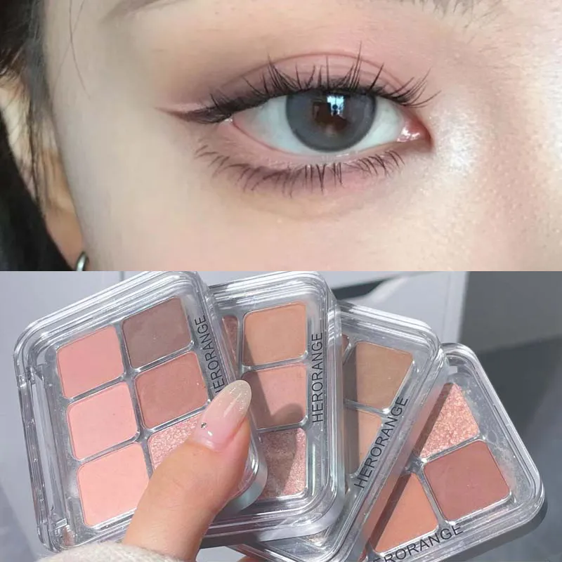 Palette di ombretti opachi luccicanti di rosa grigia 6 colori Glitter color terra Ombretto a bassa saturazione Pigmento Cosmetici a lunga durata — image 1
