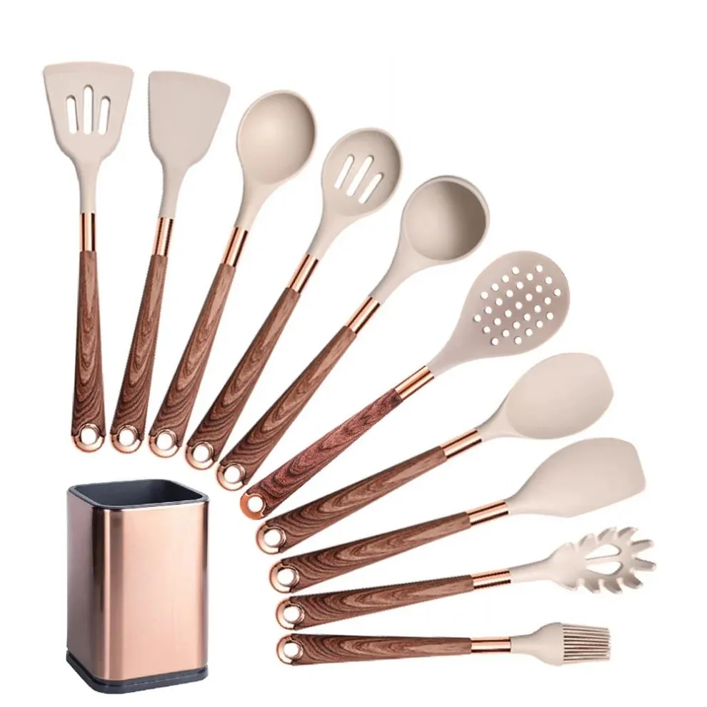 Silikone køkkenredskaber sæt non-stick non-stick varmebestandig spatel ske rose guld håndtag med spand Køkken gave — image 10