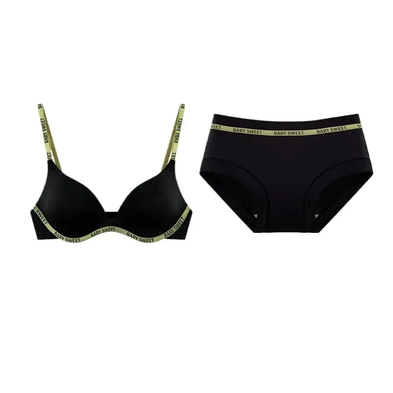 Set Bralette Lancar untuk Remaja Keselesaan Tanpa Wayar Pelapik Tekan Atas Bergaris Ringan Warna Tulen Seluar Dalam Bra Wanita Muda MOYISU — image 6