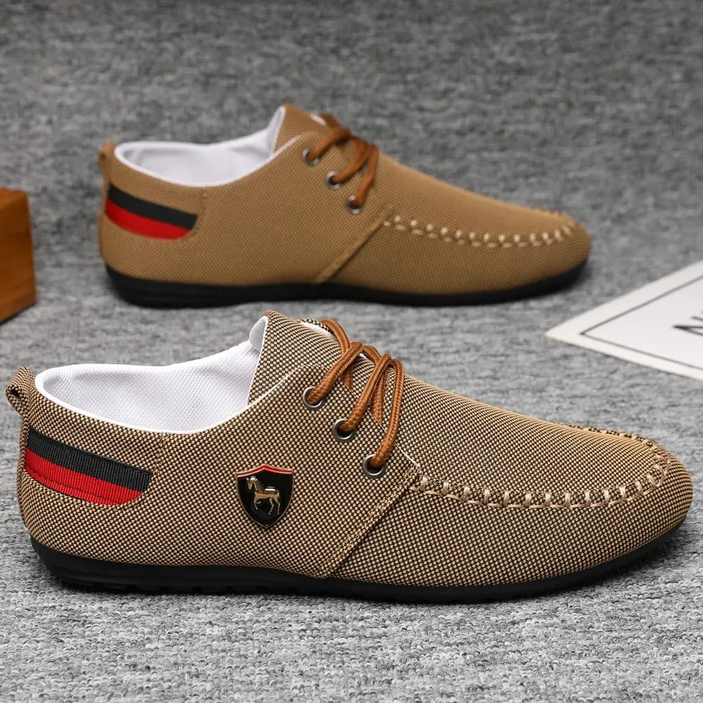 Mocassini casual da uomo in tessuto traspirante, comode scarpe basse stringate con suola morbida, versatili per gli spostamenti quotidiani e l'abbigliamento leggero da lavoro, leggere, resistenti all'usura, non soffocanti sui piedi, comode da indossare a lungo, adatte a molteplici occasioni. — image 1