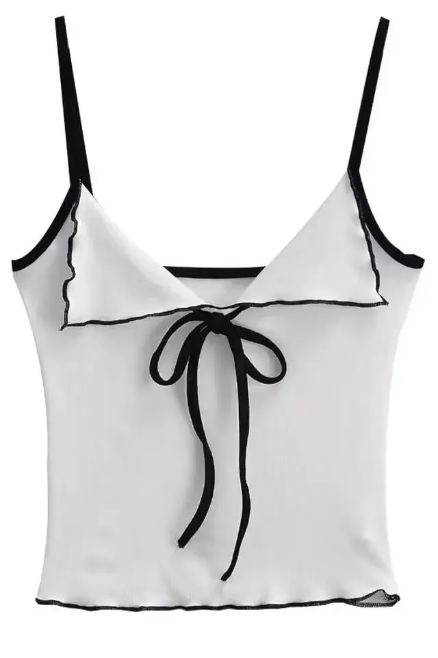 Y2K Cami Topพร้อมโบว์โบว์ด้านหน้าสปาเก็ตตี้Strap Crop Tank Topฤดูร้อนผู้หญิงShoujoสาวชุดยอดนิยม — image 6
