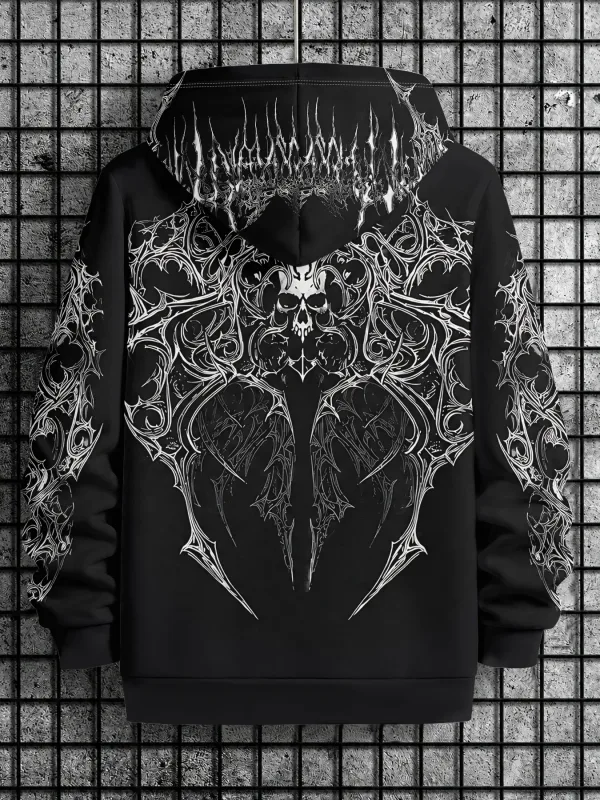 Men's winter-spring hooded sweatshirt with skull pattern for casual roller skating hip-hop streetwear — image 5