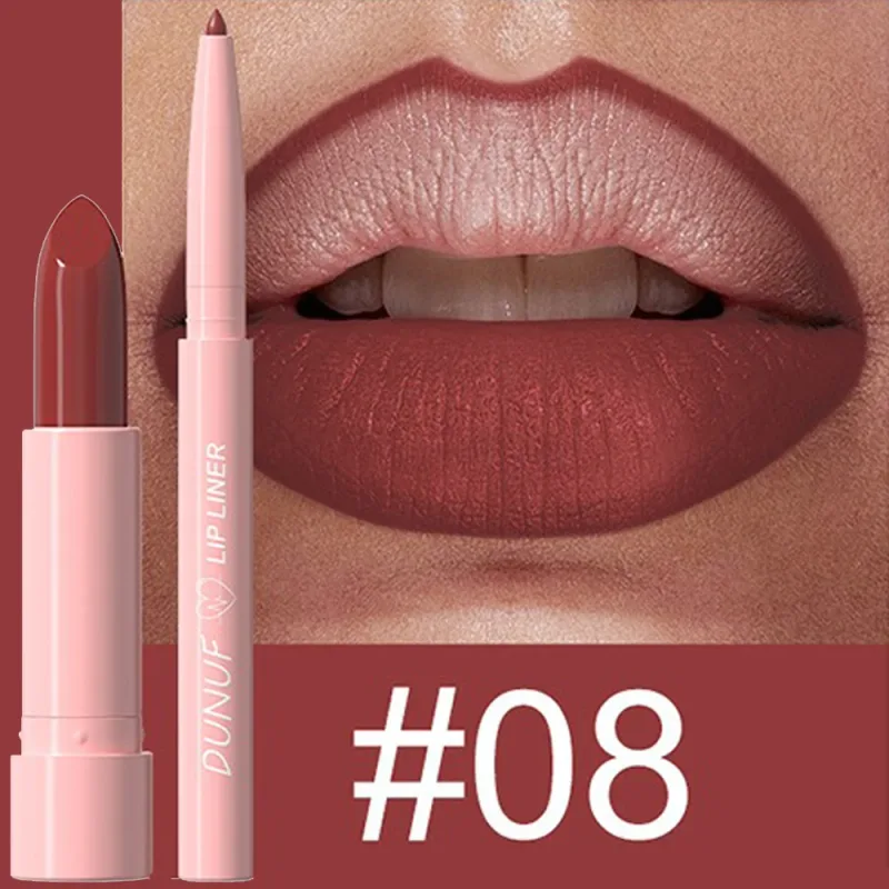 2 ชิ้น/เซ็ตลิปสติก + Lip Liner แต่งหน้าชุด Matte Nude ยาวนานกันน้ำไม่ย้อมสี Tapered Nib Lip Contour ปากกา lip เครื่องสำอาง — image 13