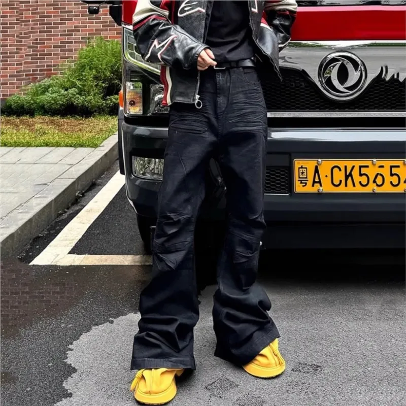 Y2K seprané džíny Gothic Vintage Micro Flared Kalhoty se zipem ve středním pase Ženy Muži Streetwear Vysoce kvalitní design Kalhoty Sense