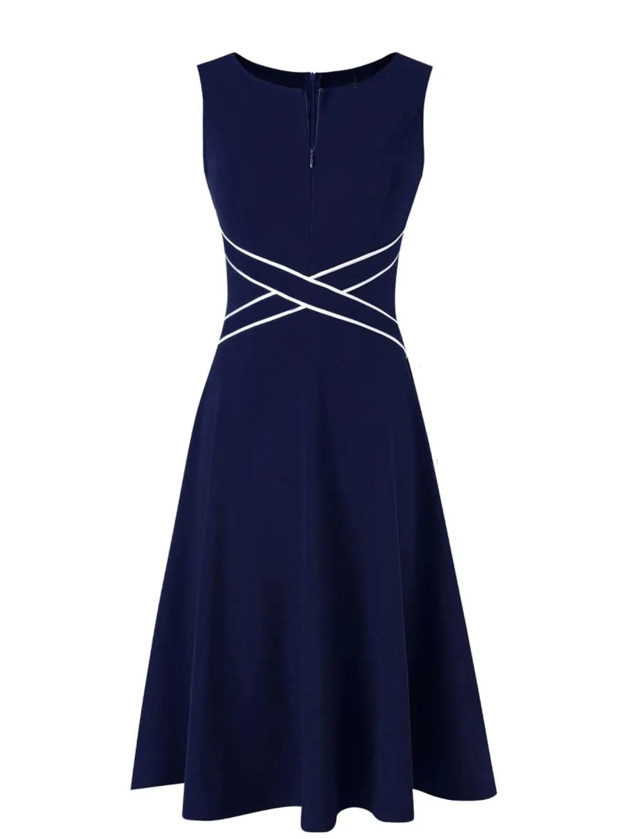 Womens Sleeveless Elegant Summer Work Office A-Line Vintage Front Zipper Business Casual Party Slim Fit And Flare Swing Dress — image 2