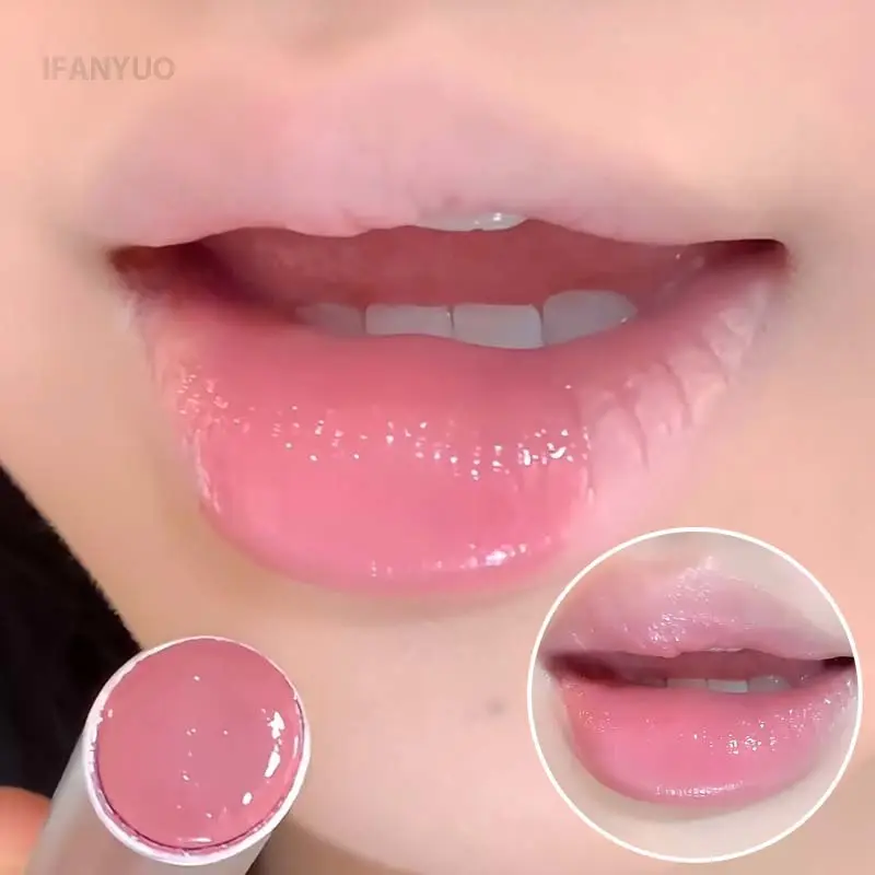 Pink Crystal Mirror Glass Solid Lip Gloss Round Tube Water Light Lipstick Clear Jelly Lip Glaze Nude Brown Moisturizing Lip Tint — image 1