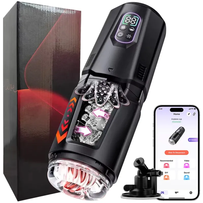 APP Kontrolü Otomatik Sokma Masturbator Fincan 360 ° Dönme Yalama Titreşimli LCD Vakum Penis Pompası Büyütücüler Erkekler için Seks Oyuncakları — image 8
