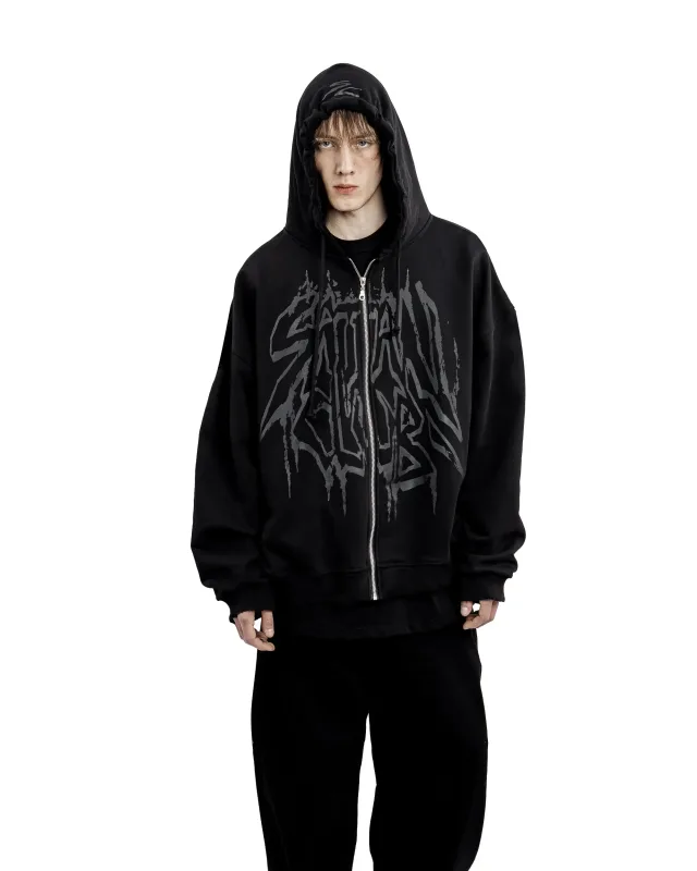 Y2K Retro Hoodie Men's Satan Club Print STNCLB Zip Pullover Sweatshirts High Street Hip Hop Streetwear Oversized Clothing Jacket — image 7