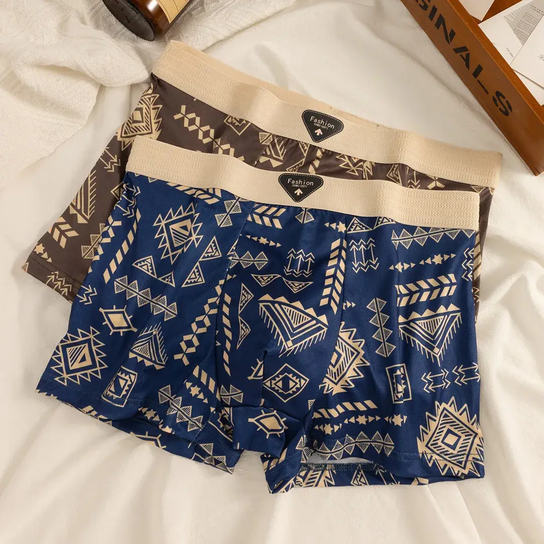 Herenboxer Retro etnische stijl Comfortabele slip van gladde stof Vintage print Elastisch ondergoed voor heren Lingerie Platte onderbroek — image 12
