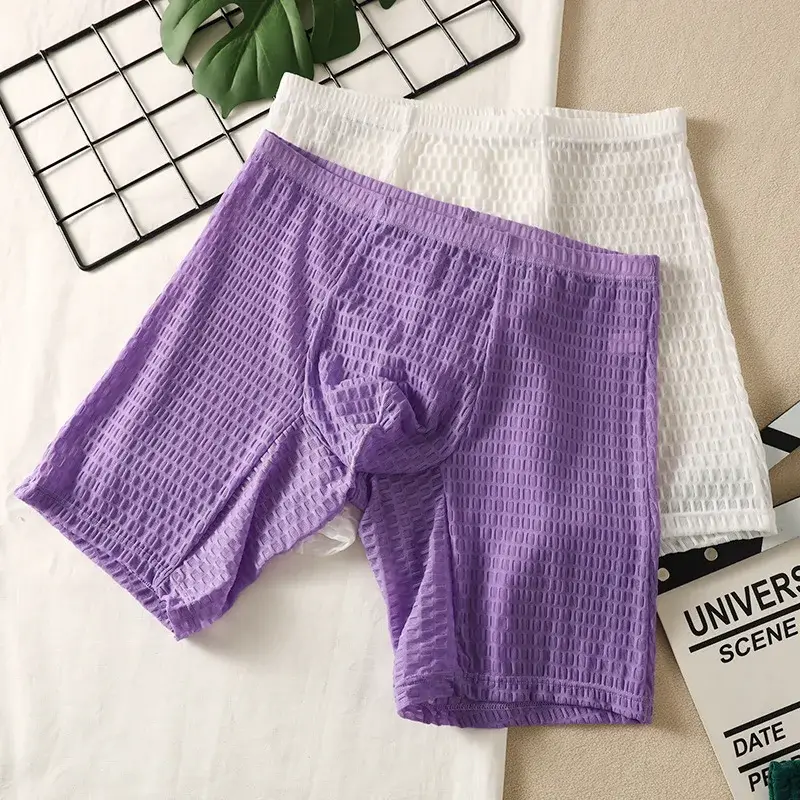 Cueca boxer masculina de malha transparente, roupa íntima de renda, sólida, respirável, bolsa convexa em u, cueca calzoncillo M-XXL — image 3