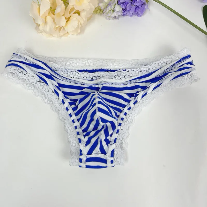 ผู้ชายลูกไม้ Trim ลาย G-String ชุดชั้นในครึ่งปกคลุมก้น Low-RISE Pantie Breathable เซ็กซี่ U Bulge POUCH สบาย Tong