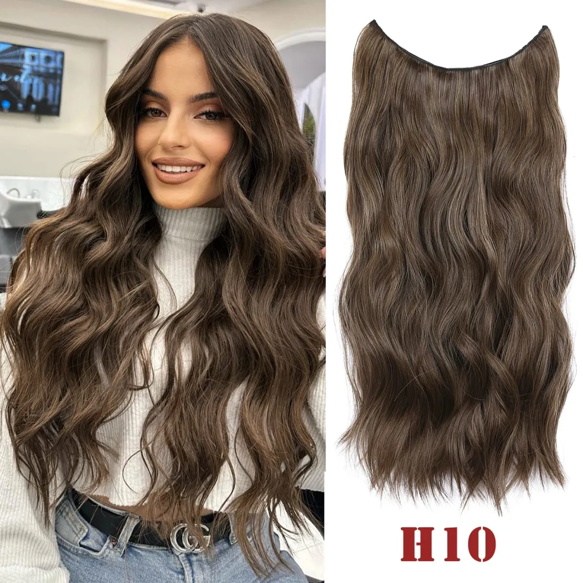 Parrucchino sintetico ondulato lungo artificiale Biondo misto marrone Pezzo di capelli finti per le donne Due clip Estensione naturale dei capelli 17 colori — image 18