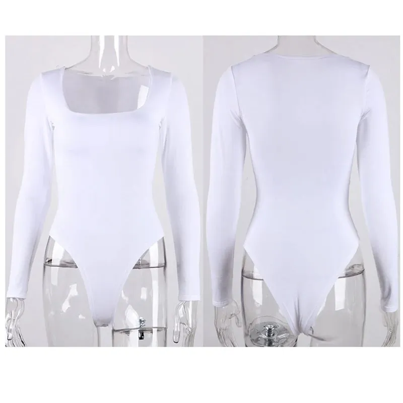 Long Sleeve Bodysuits Spring 2025 Square-Cut Collar Solid Bodycon Elastic Romper Sexy Y2k Pambabaeng Damit Fashion Club Party 2520 — image 6
