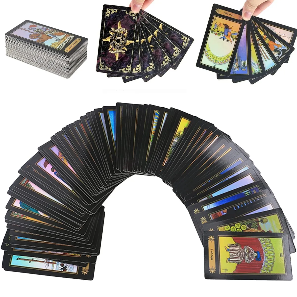 ไพ่ทาโรต์โฮโลแกรม 78 ใบพร้อมหนังสือคู่มือกันน้ำเกมบอกอนาคตสำหรับผู้เริ่มต้นนักมายากลไพ่ทาโรต์เกมกระดาน — image 1