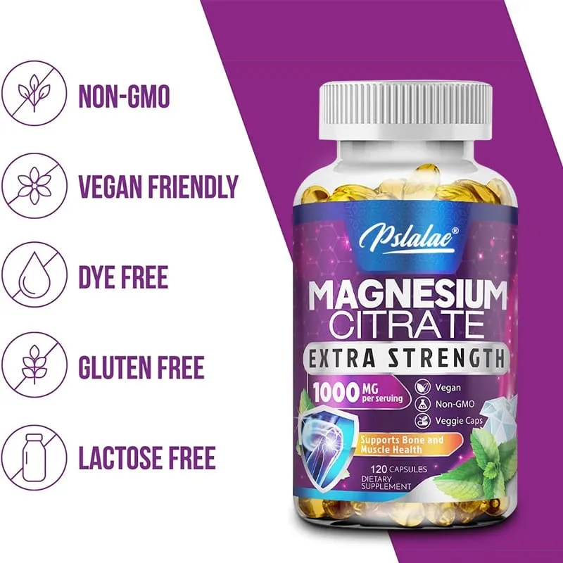 Magnesiumcitratkapsler 1000 mg - Maksimal absorption for muskelnerveknogler og hjertesundhed Glutenfri ikke-GMO — image 4