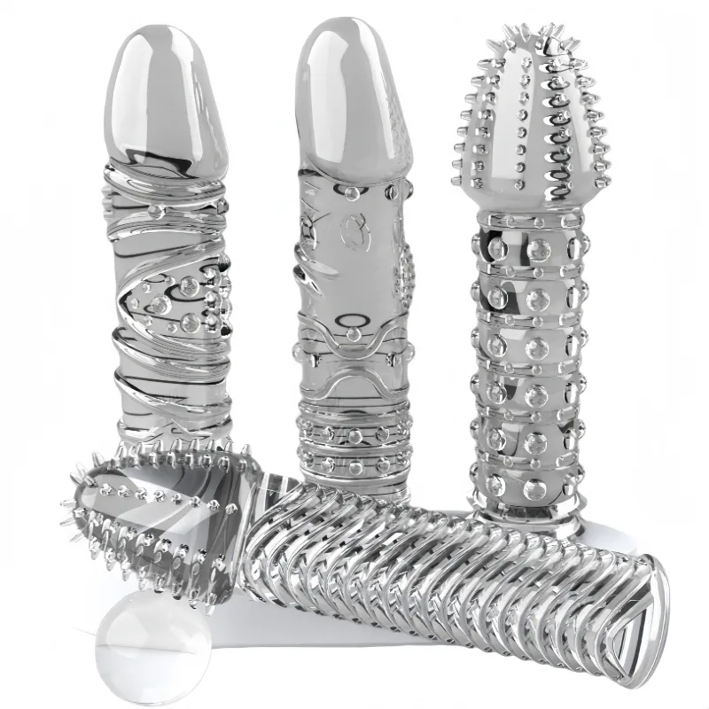 4 Arten Kristall Penishülle 14 cm Peinis Extender Erweiterung Kondome Verzögerung Ejakulation Sexspielzeug für Männer Sex Shop — image 1