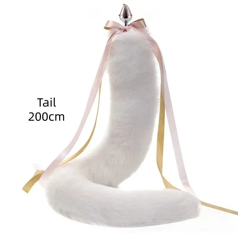 200 cm měkký anální kolík z pravé kožešiny Fox ocas s děleným designem kovový anální kolík pro ženy Cosplay Kostýmy Flirt Smyslové sexuální hračky — image 8