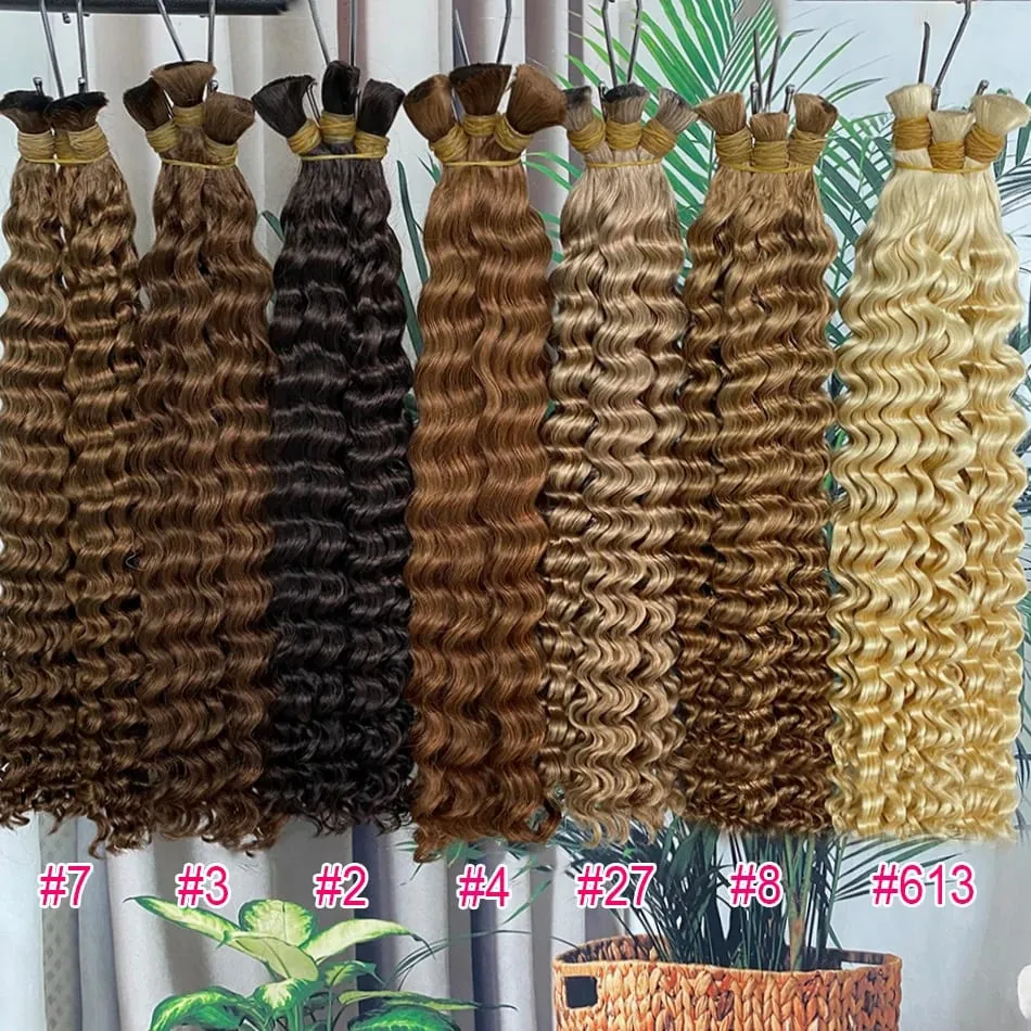 4 # Chocoladebruin Diepe Golf Bulk Menselijk Haar voor Boho Vlechten Krullend Vlechthaar 18-30 inch Remy haarbundel Braziliaans — image 5