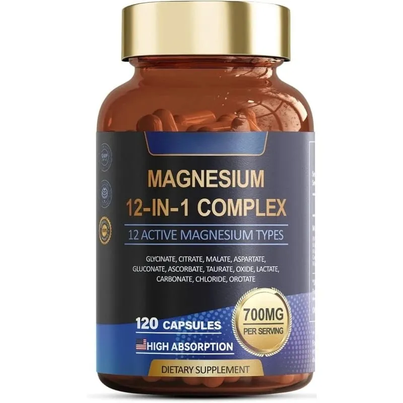 Magnesium Capsule Contain Glycinate Citrate & Aspartate Etc Complex Supplement Relaxation Muscle Heart Health Support 120 Count